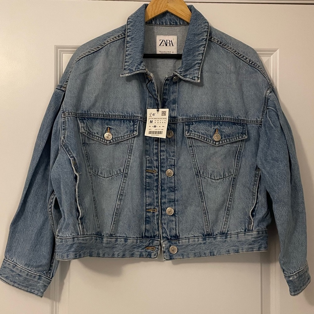 NWT Zara Light Blue Denim Double Pocket Jacket